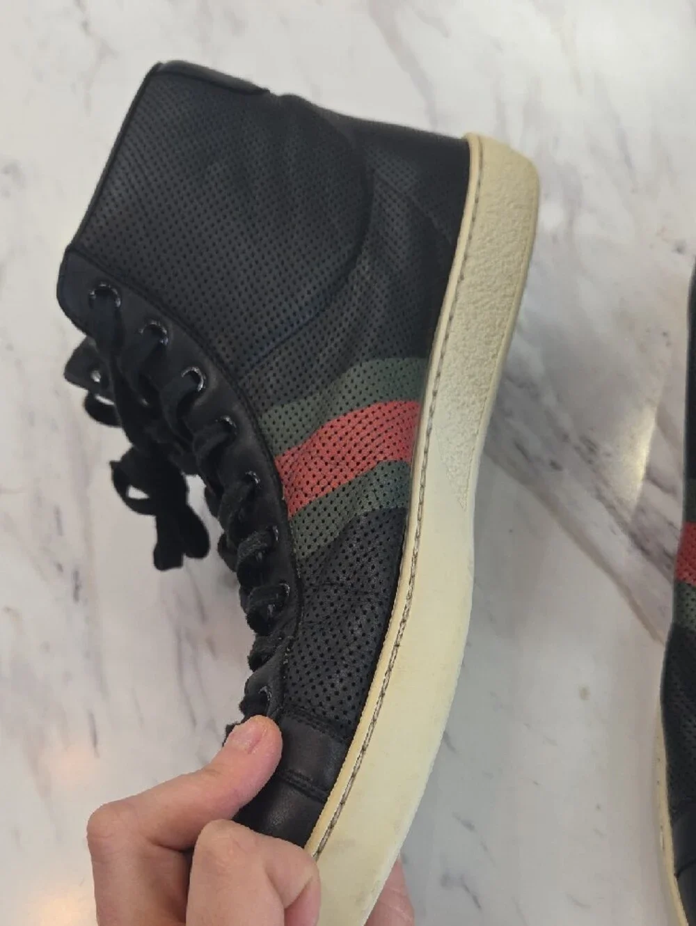 Gucci Black High-Top Sneakers with Red & Green Stripe